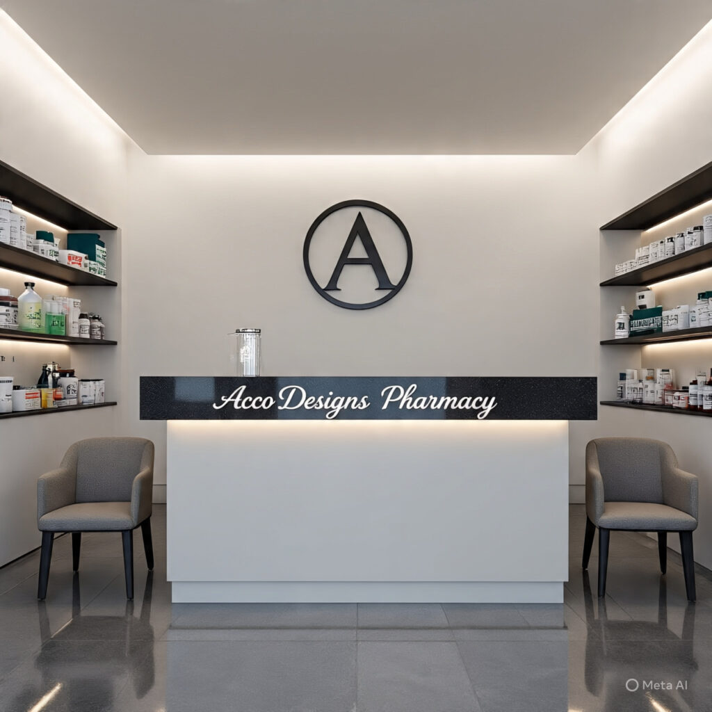 ๐ผ๏ธ Suggested Images with Alt Text: Modern Pharmacy Design Concept Alt Text: Modern pharmacy interior design with clean shelves and lighting Pharmacy Counter and Waiting Area Alt Text: Customer-friendly pharmacy counter with organized layout ACCO Construction Team at Work Alt Text: ACCO interior designers working on pharmacy layout Pharmacy Storage Solutions Alt Text: Efficient medicine storage cabinets in a pharmacy Retail Pharmacy Display Racks Alt Text: Wall-mounted display racks in a modern retail pharmacy Lighting Design in Medical Store Alt Text: Bright pharmacy lighting design for better visibility Before and After Pharmacy Renovation Alt Text: Pharmacy interior transformation by ACCO Construction ACCO Logo Branded Interior Work Alt Text: ACCO branded pharmacy interior design in Lahore