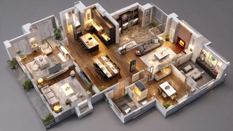 3D interior floor plan layout for a modern home