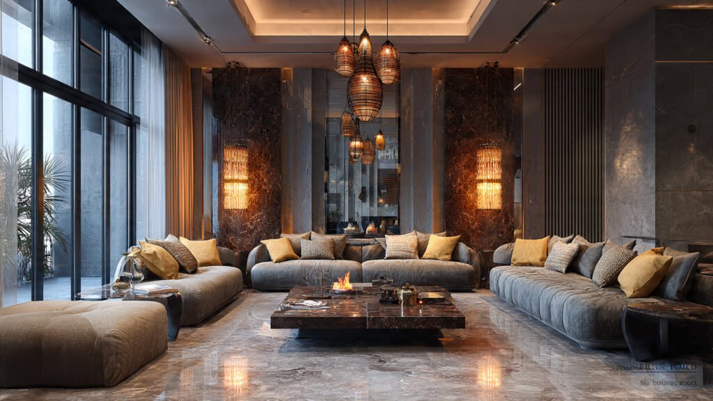 Modern living room interior design rendering by Lahore interior designers