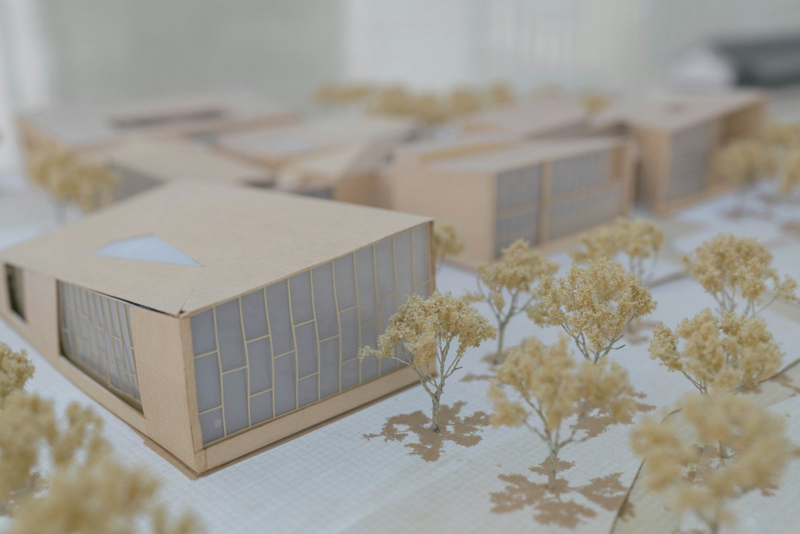 Architectural design model of a building with landscape