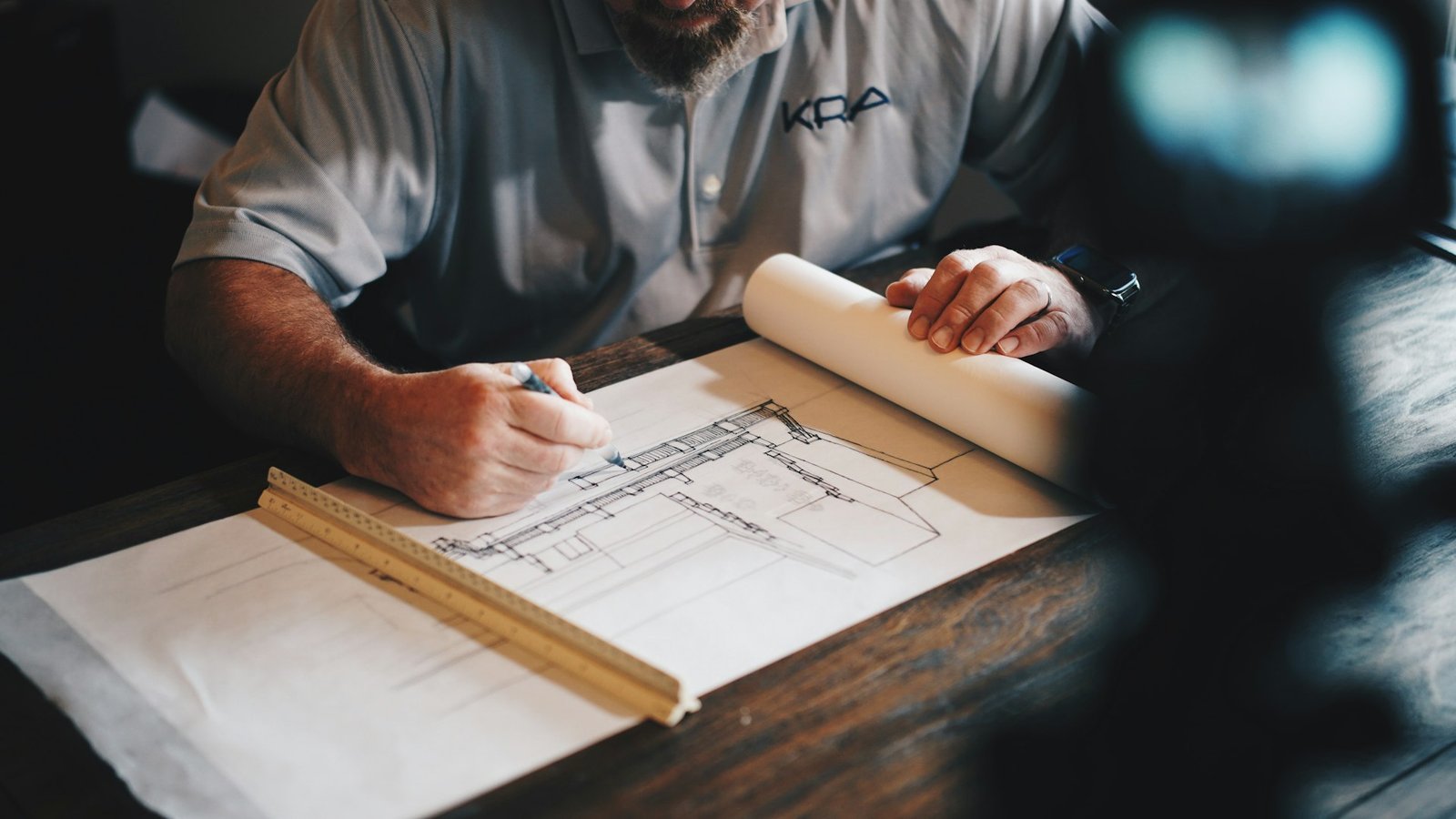 Architect drawing a high-rise office building design