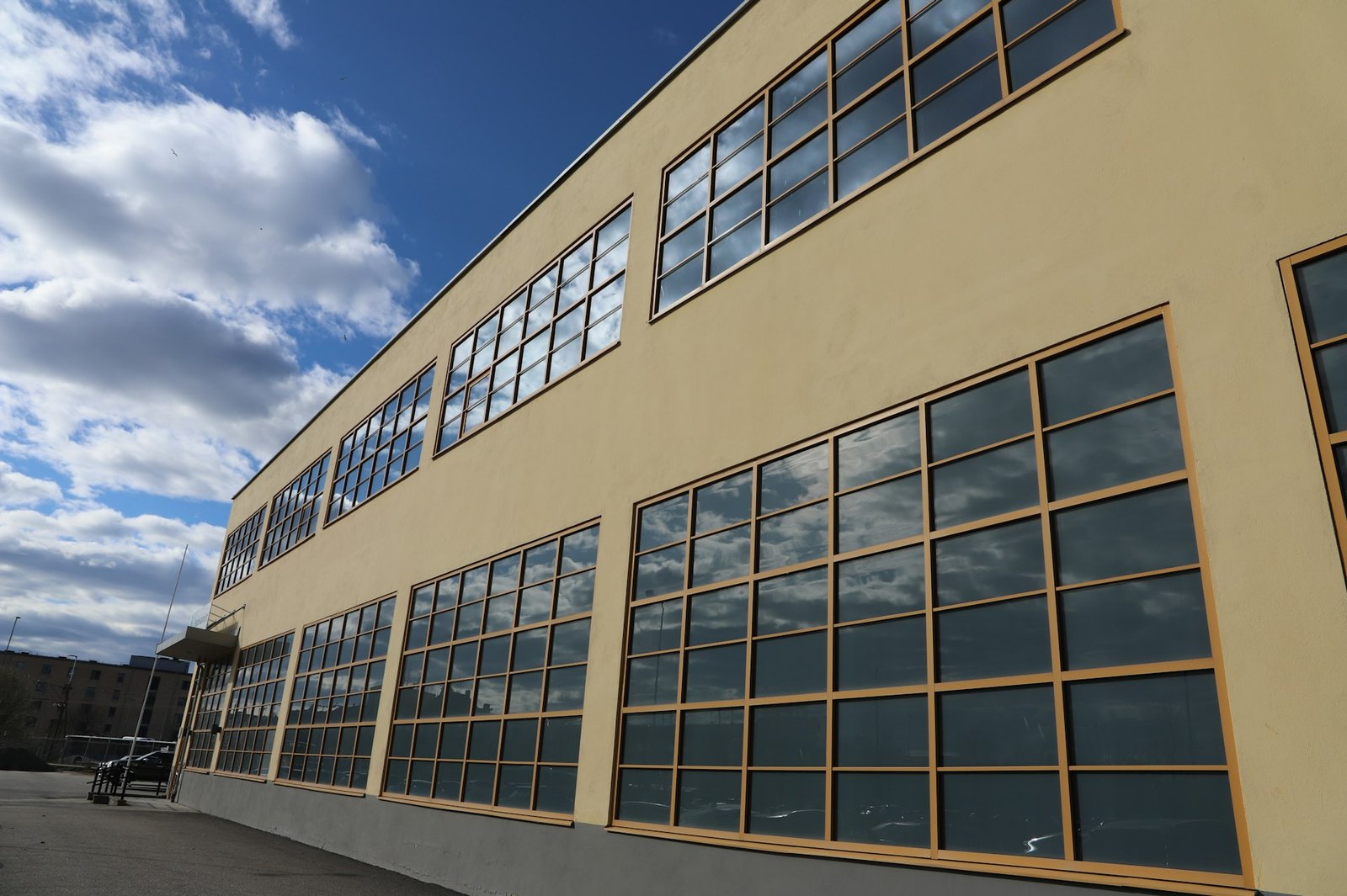 Industrial building architecture with large glazed facade